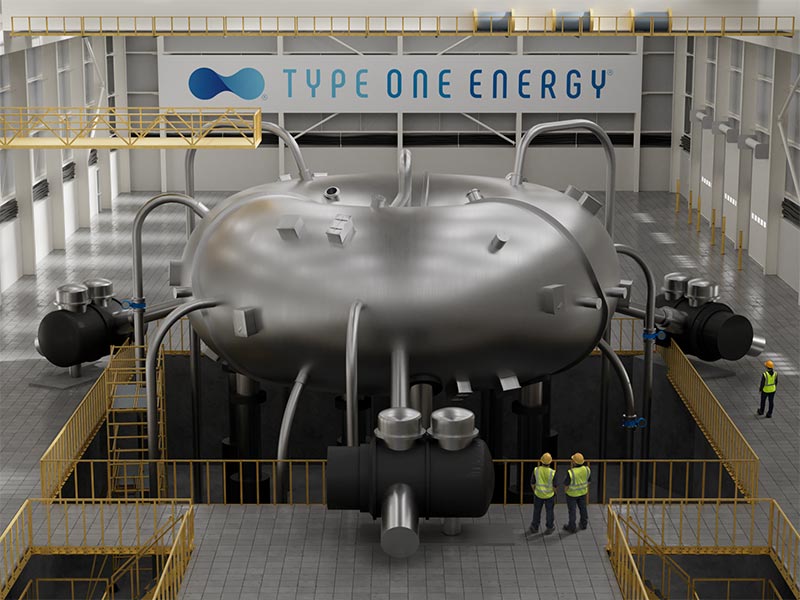 Stellarator power plant render with workers photo